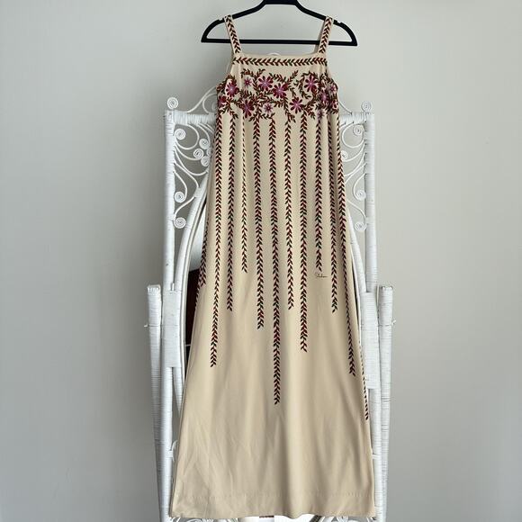 Vintage Alfred Shaheen Dress Womens small Cream Floral Maxi Hawaiian Boho 70s - Picture 1 of 11